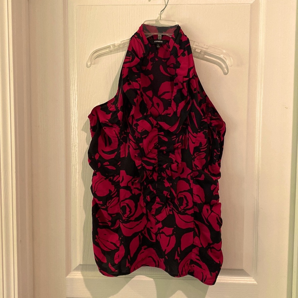 Sleeveless red and black Floral blouse